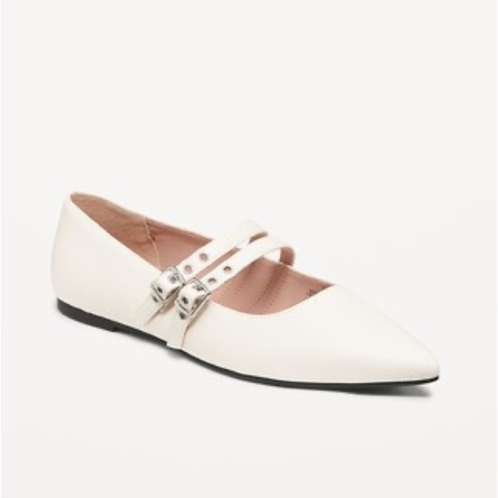 NWT Old Navy Women’s Double Buckle Mary Jane Flats in Ivory Size 8